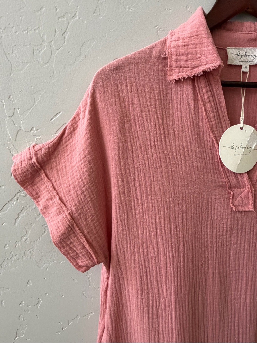 In February Womens Cotton Mini Dress Size M Dusty Salmon Summer Boho Vacation - Picture 5 of 9